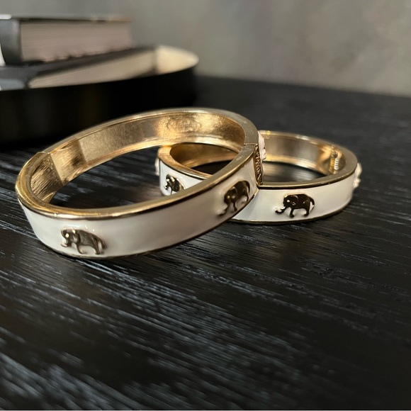 Amrita Singh Gold and White Enamel Hinged Bangle - Picture 9 of 10